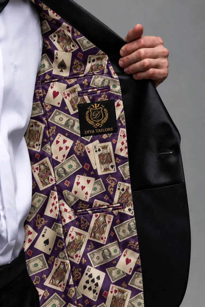 Binnenkant van een Diya-colbert met voering Blackjack